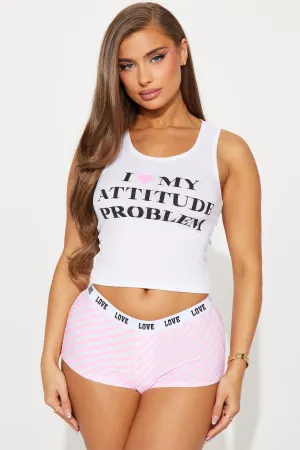 Attitude Problems PJ Boyshort Set - White/Pink