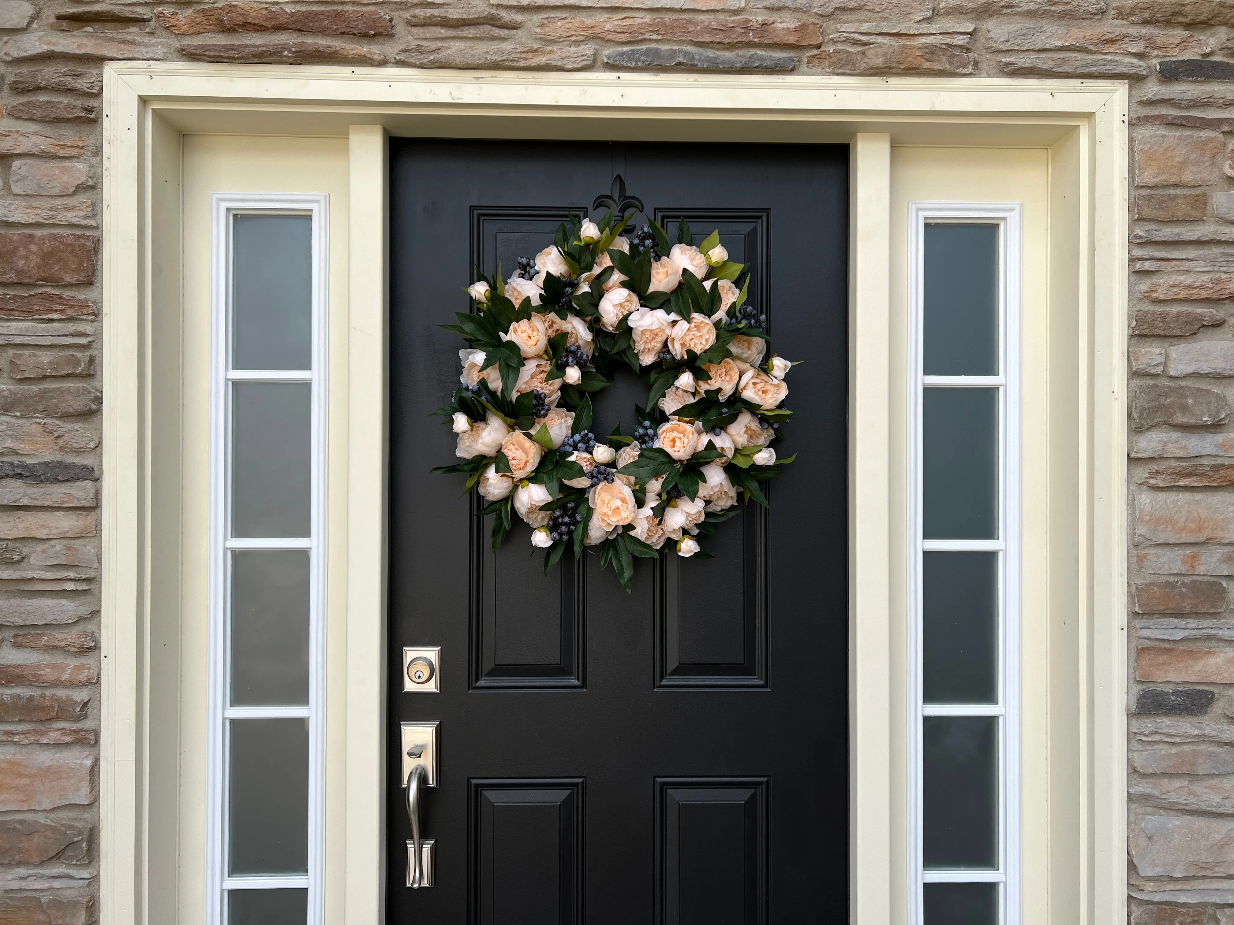 Attractive Fall Cream Peony and Blueberry Wreath