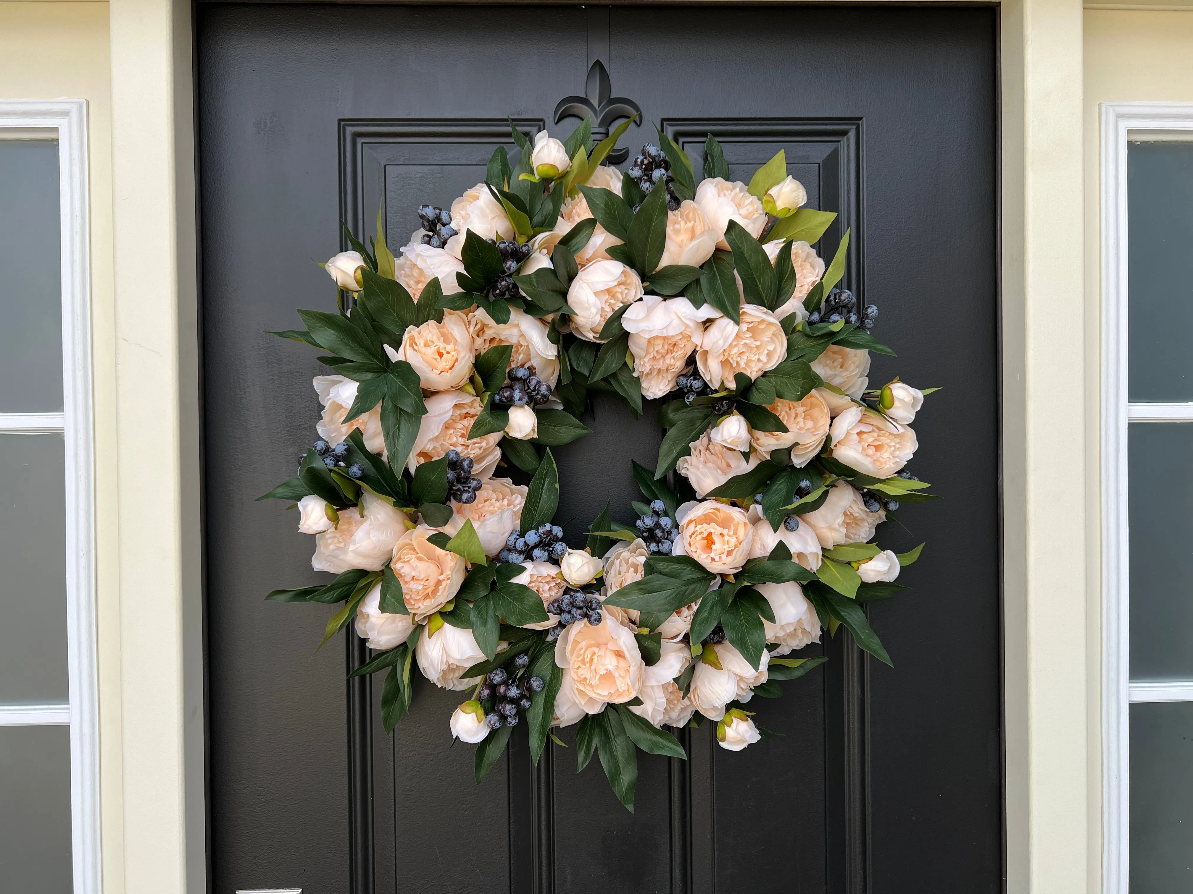 Attractive Fall Cream Peony and Blueberry Wreath