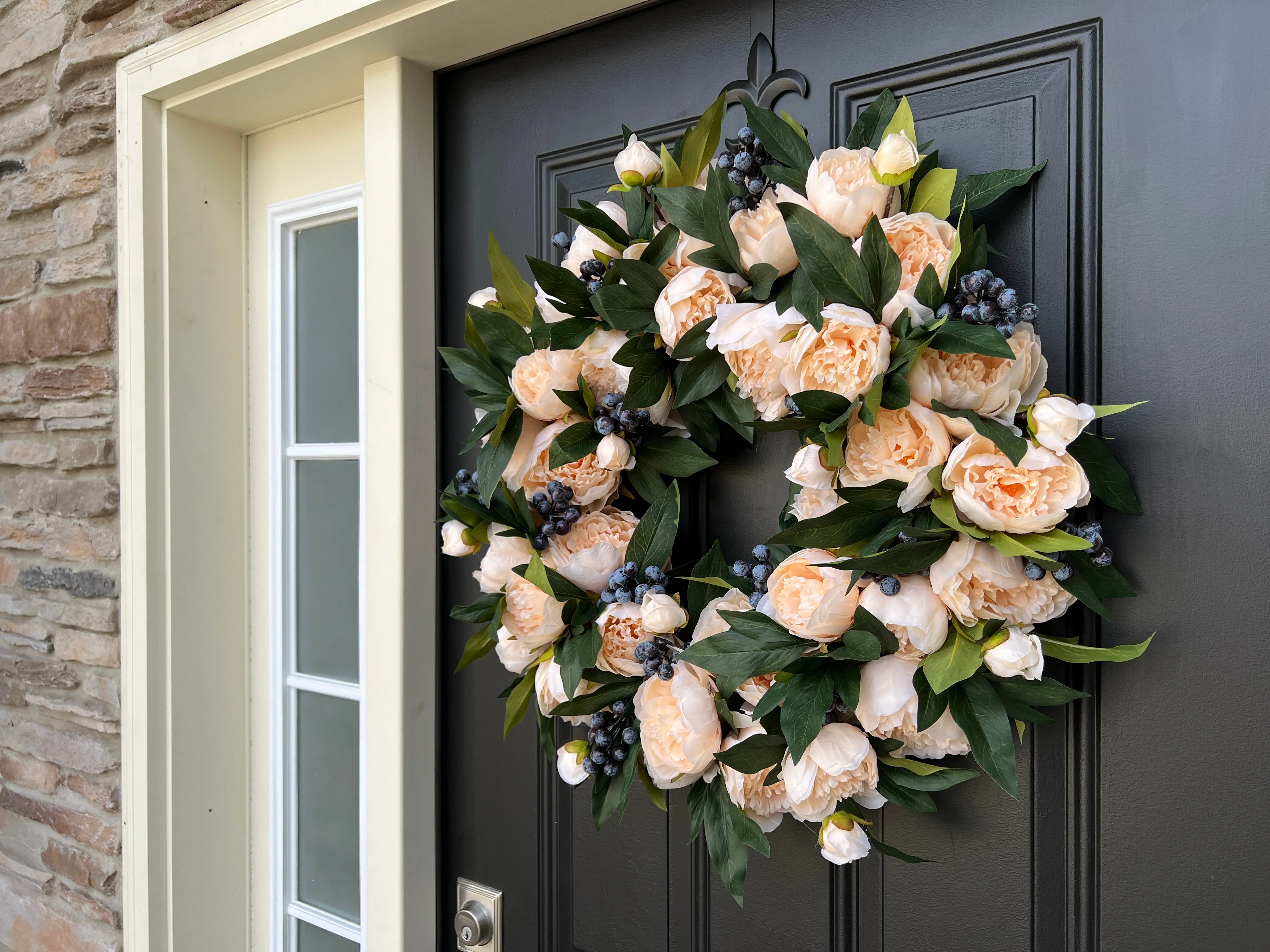 Attractive Fall Cream Peony and Blueberry Wreath