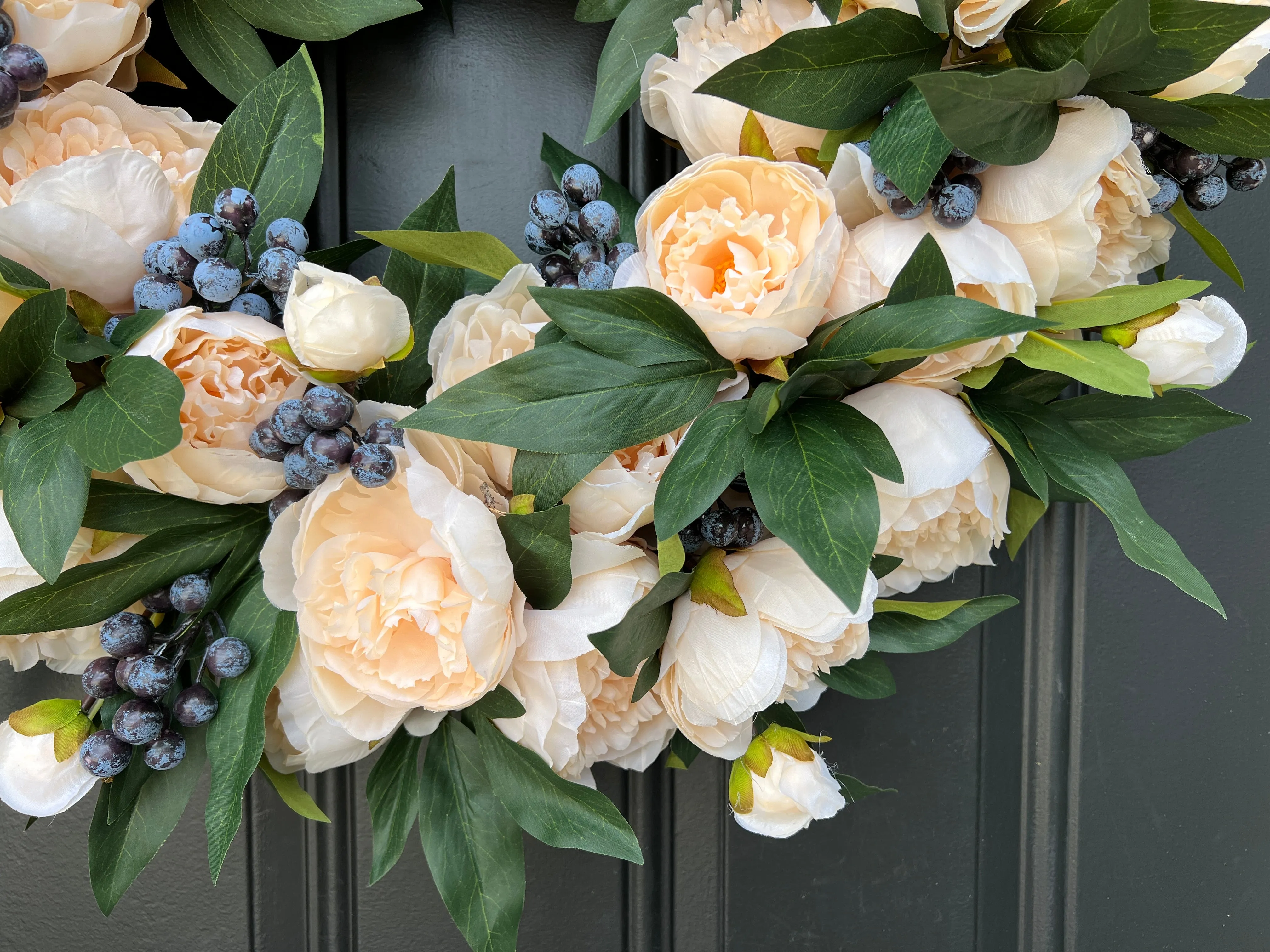 Attractive Fall Cream Peony and Blueberry Wreath