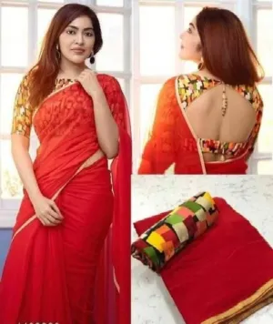 Attractive Georgette Solid Saree with Blouse piece