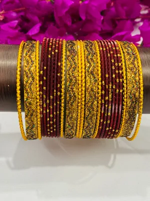 Attractive Maroon Gold Color Designer Metal Bangle Set