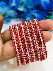 Attractive Red Color Metal Bangles Set With Stones For Girls