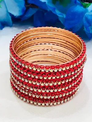 Attractive Red Color Metal Bangles Set With Stones For Girls