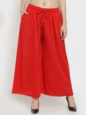 Attractive Red Colored Rayon Palazzo Pant For Women