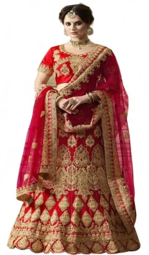 Attractive Velvet Embroidered Semi Stitched Lehenga Choli