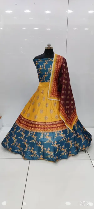 Attractive Yellow Color Printed Lehenga Cholis For Women