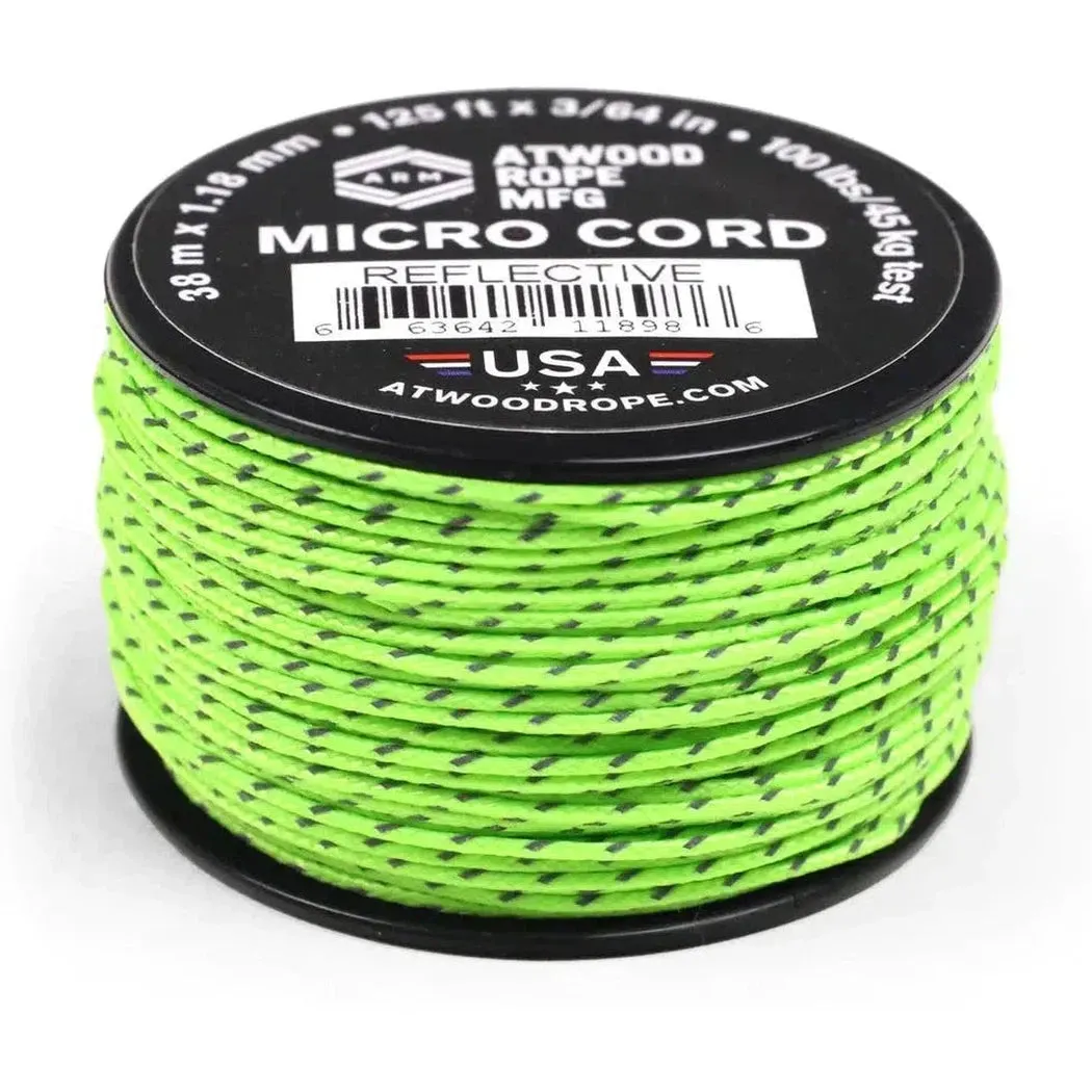 Atwood Rope Reflective Cord - 100 LB Mirco Cord - 1.18MM X 125 FT Spool