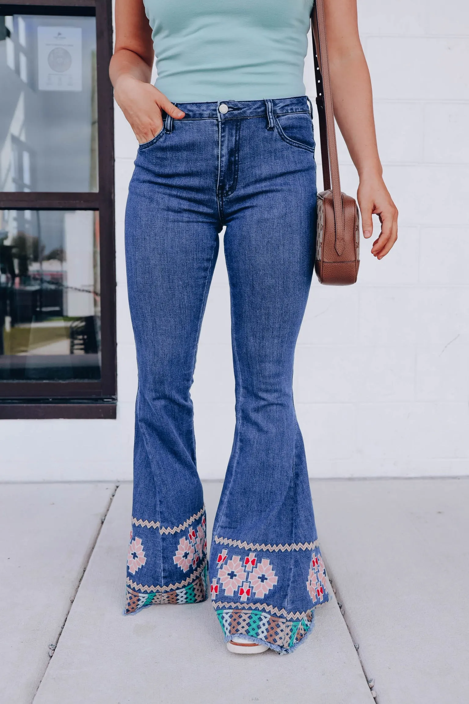 Atzi Embroidered Bell Bottom Jeans