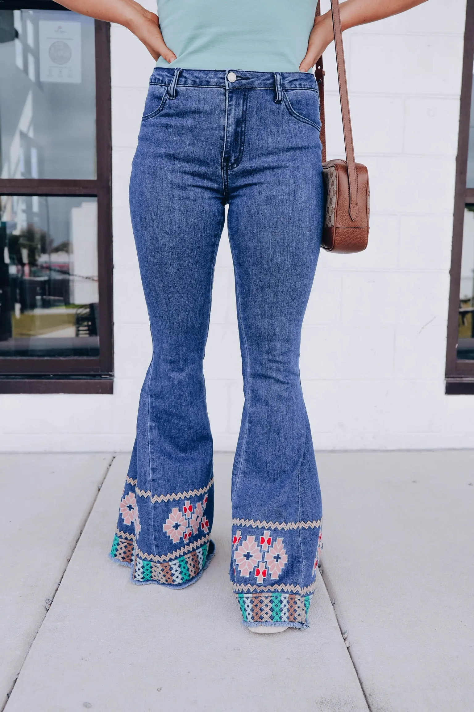 Atzi Embroidered Bell Bottom Jeans