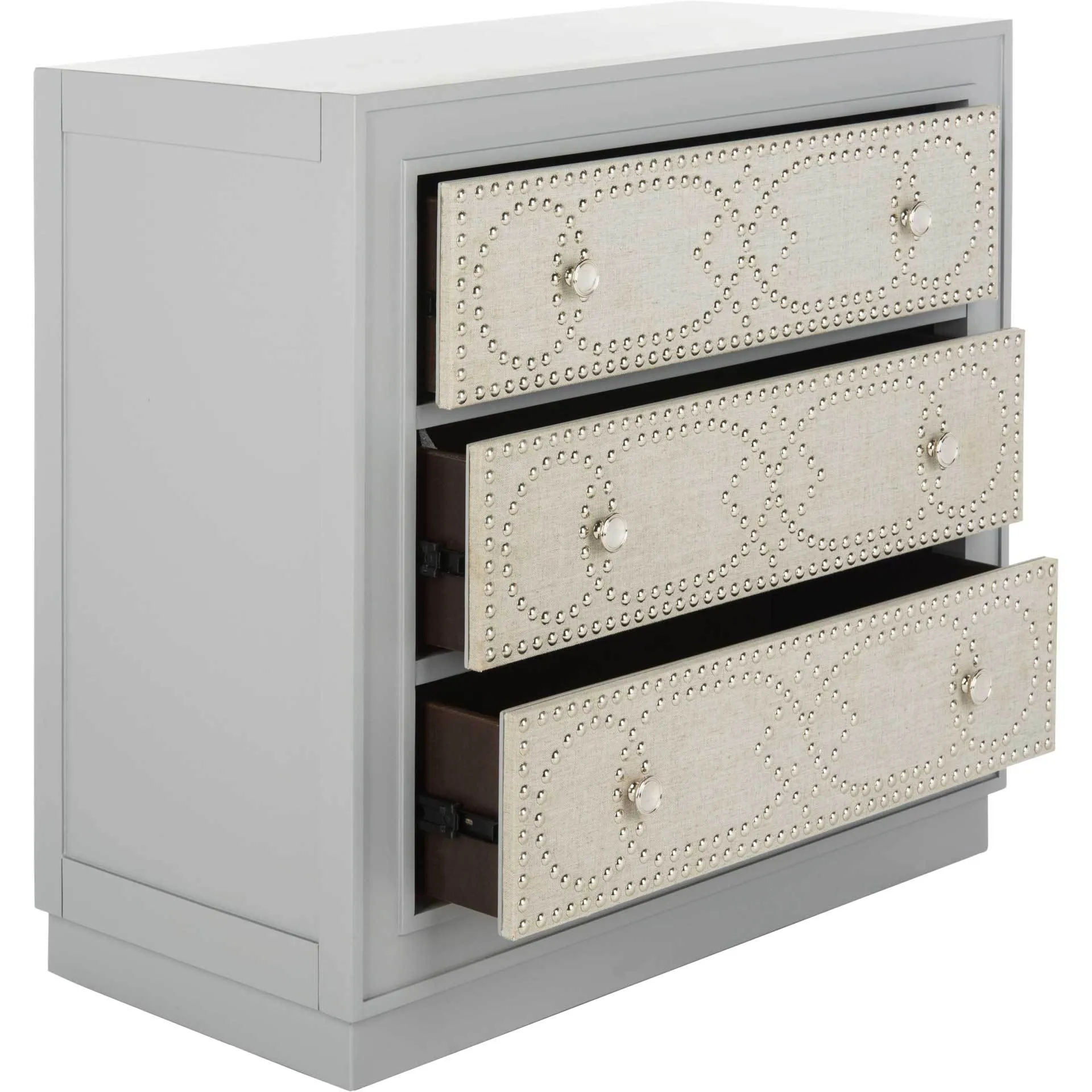 Aubrey 3 Drawer Chest Light Gray/Nickel