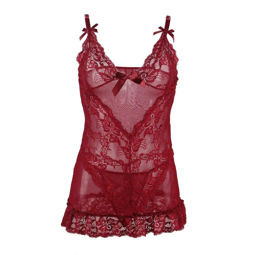 Aubrey Deep V Chemise - Red