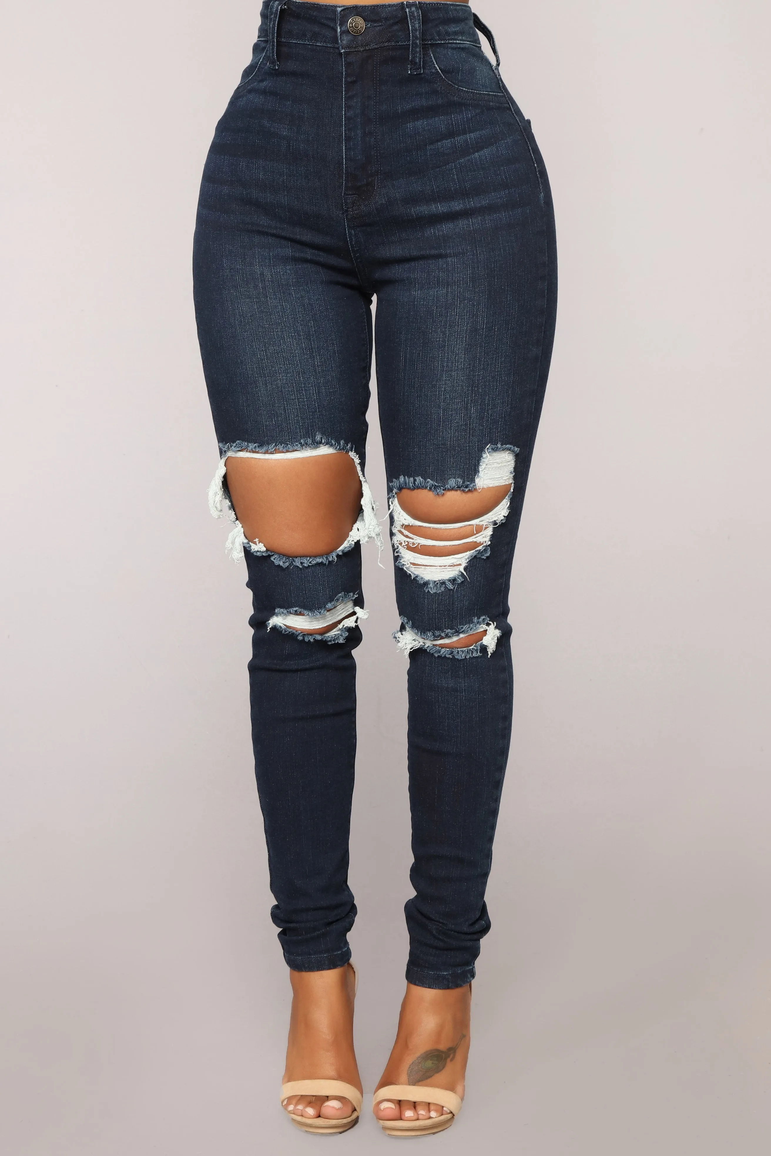 Aubrey High Rise Distressed Jeans - Dark Denim