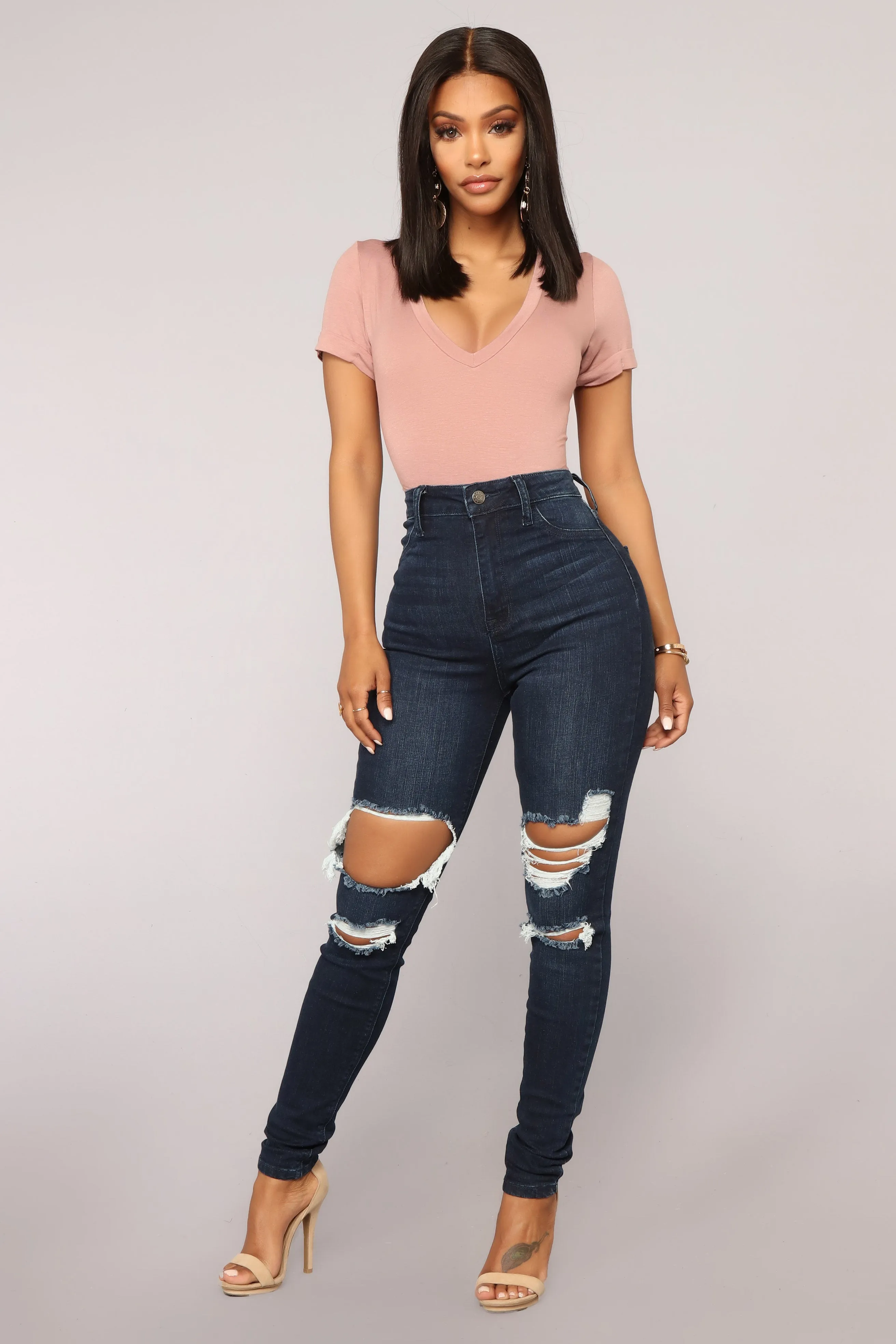 Aubrey High Rise Distressed Jeans - Dark Denim