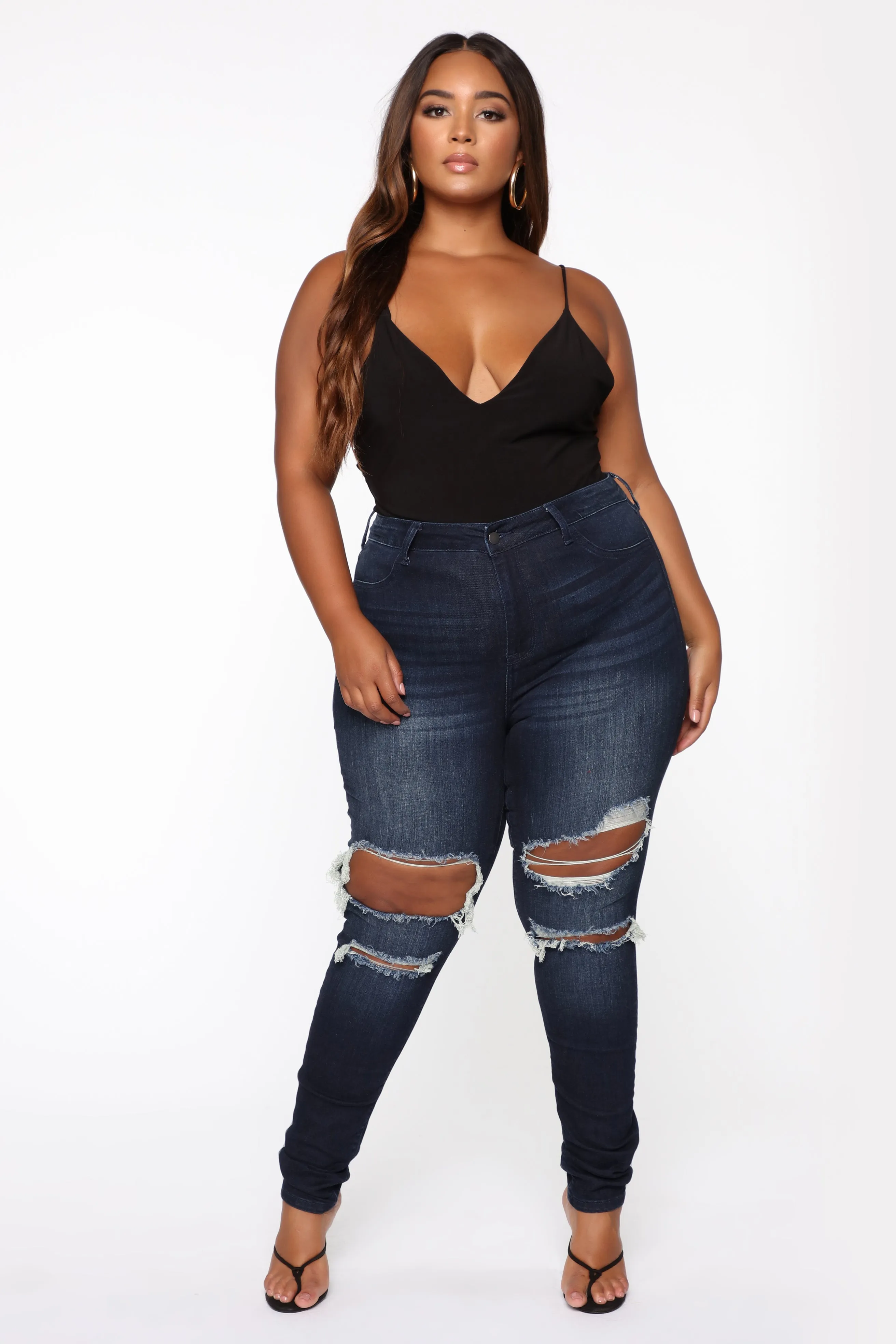 Aubrey High Rise Distressed Jeans - Dark Denim