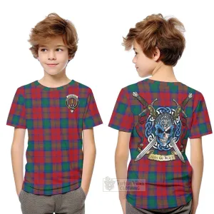 Auchinleck (Affleck) Tartan Kid T-Shirt with Family Crest Celtic Skull Style