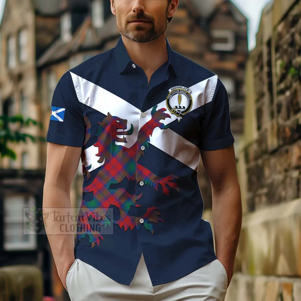 Auchinleck (Affleck) Tartan Lion Rampant Short Sleeve Button Shirt  Proudly Display Your Heritage with Alba Gu Brath and Clan Name