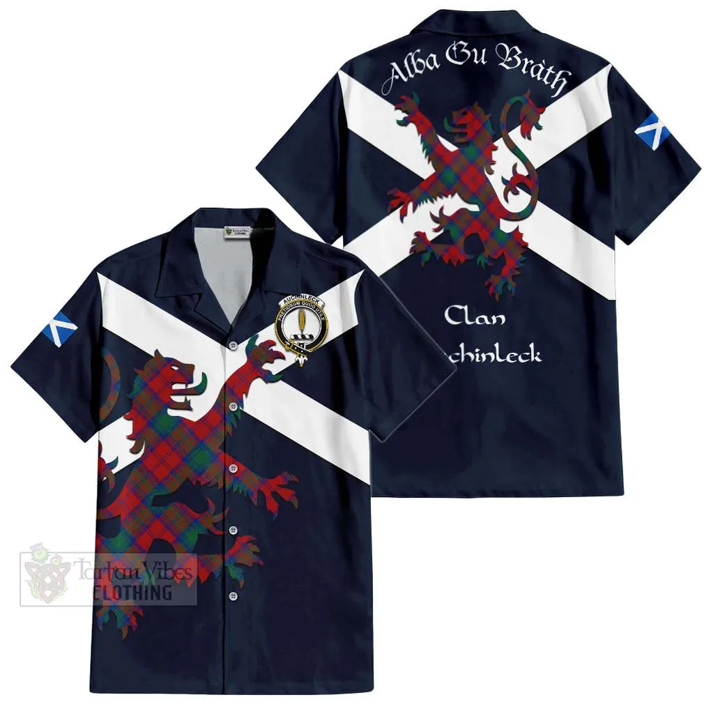 Auchinleck (Affleck) Tartan Lion Rampant Short Sleeve Button Shirt  Proudly Display Your Heritage with Alba Gu Brath and Clan Name