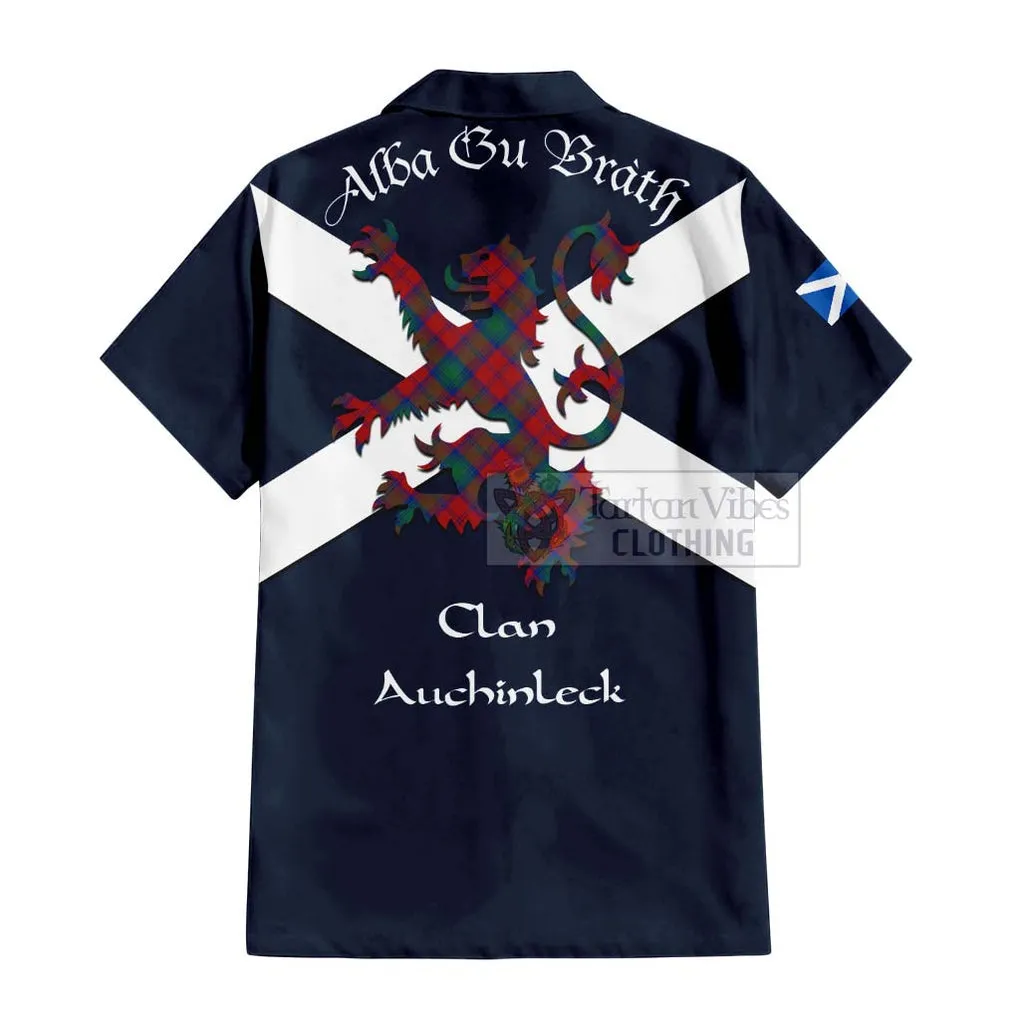 Auchinleck (Affleck) Tartan Lion Rampant Short Sleeve Button Shirt  Proudly Display Your Heritage with Alba Gu Brath and Clan Name