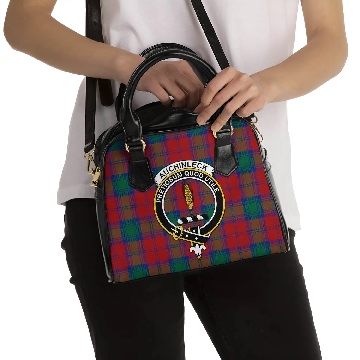 Auchinleck (Affleck) Tartan Shoulder Handbags with Family Crest