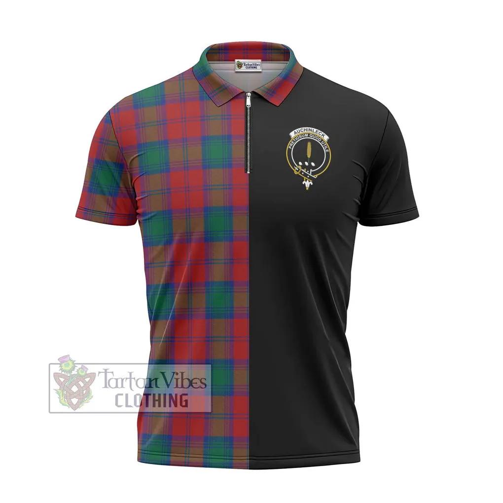 Auchinleck (Affleck) Tartan Zipper Polo Shirt with Family Crest and Half Of Me Style