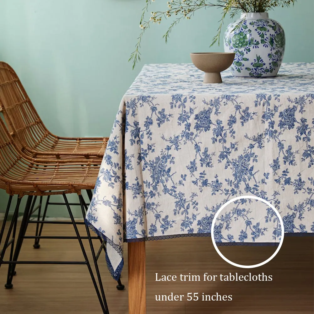 Audrey Custom Blue and White Elegant Tablecloth