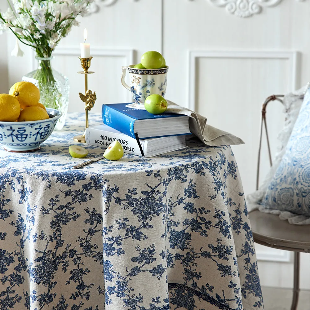 Audrey Custom Blue and White Elegant Tablecloth