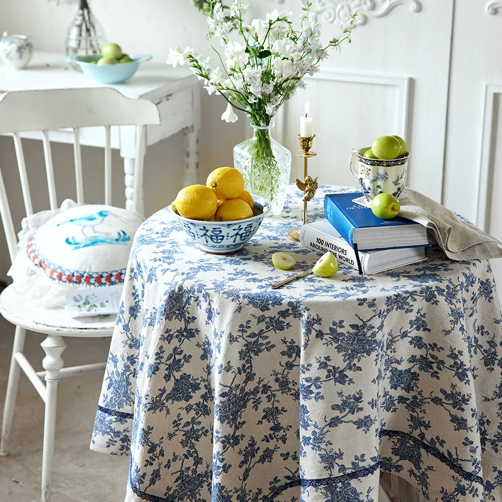 Audrey Custom Blue and White Elegant Tablecloth