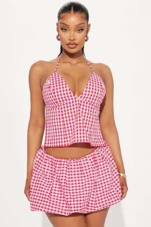 Audrey Gingham Halter Top - Red/White