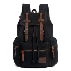 AUGUR 1039 Large Student Retro Canvas Backpack Shoulders Laptop Bag(Black)