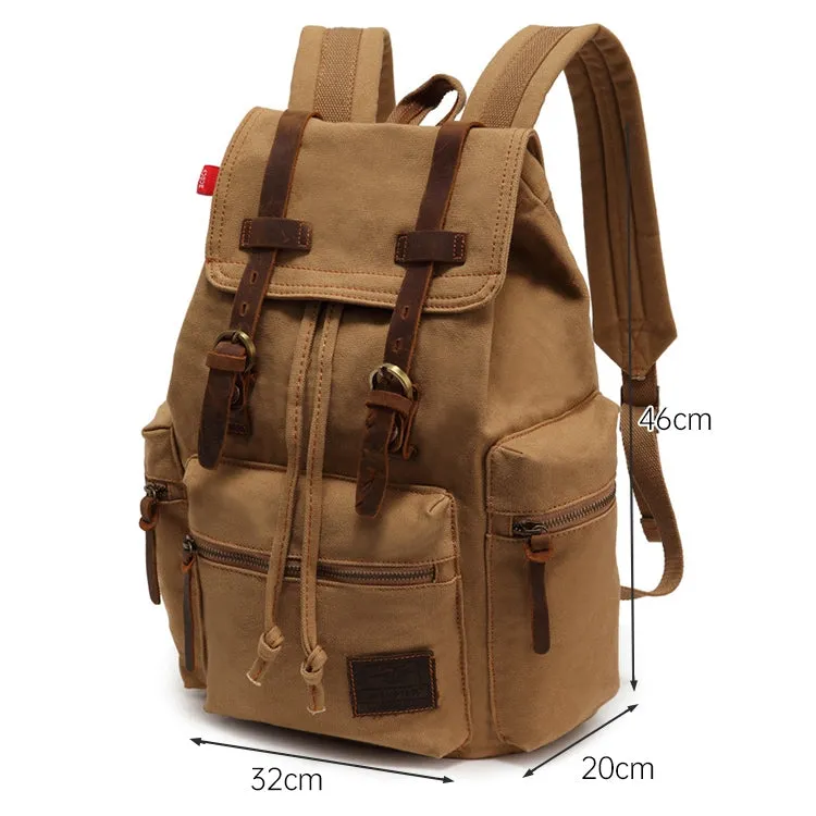 AUGUR 1039 Large Student Retro Canvas Backpack Shoulders Laptop Bag(Khaki)