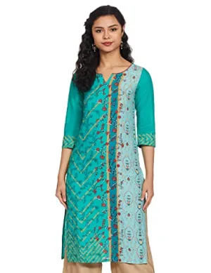 Aurelia Women's Cotton Straight Kurta (19FEA10375-500063_Green_Medium)