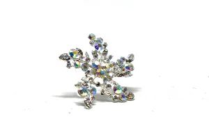 Aurora Borealis Rhinestone Flower Brooch w/ Pin 2" - 1 Piece