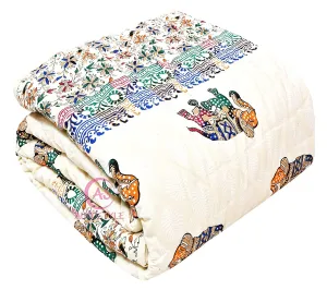 AUROSTYLE Pure Cotton 400 TC Traditional Rajasthani Hand Block Printed Double Bed Jaipuri Quilt/Razai/Rajai [Light Weight, Multicolor, Double Bed-90 x 108 Inches] (Design 2)