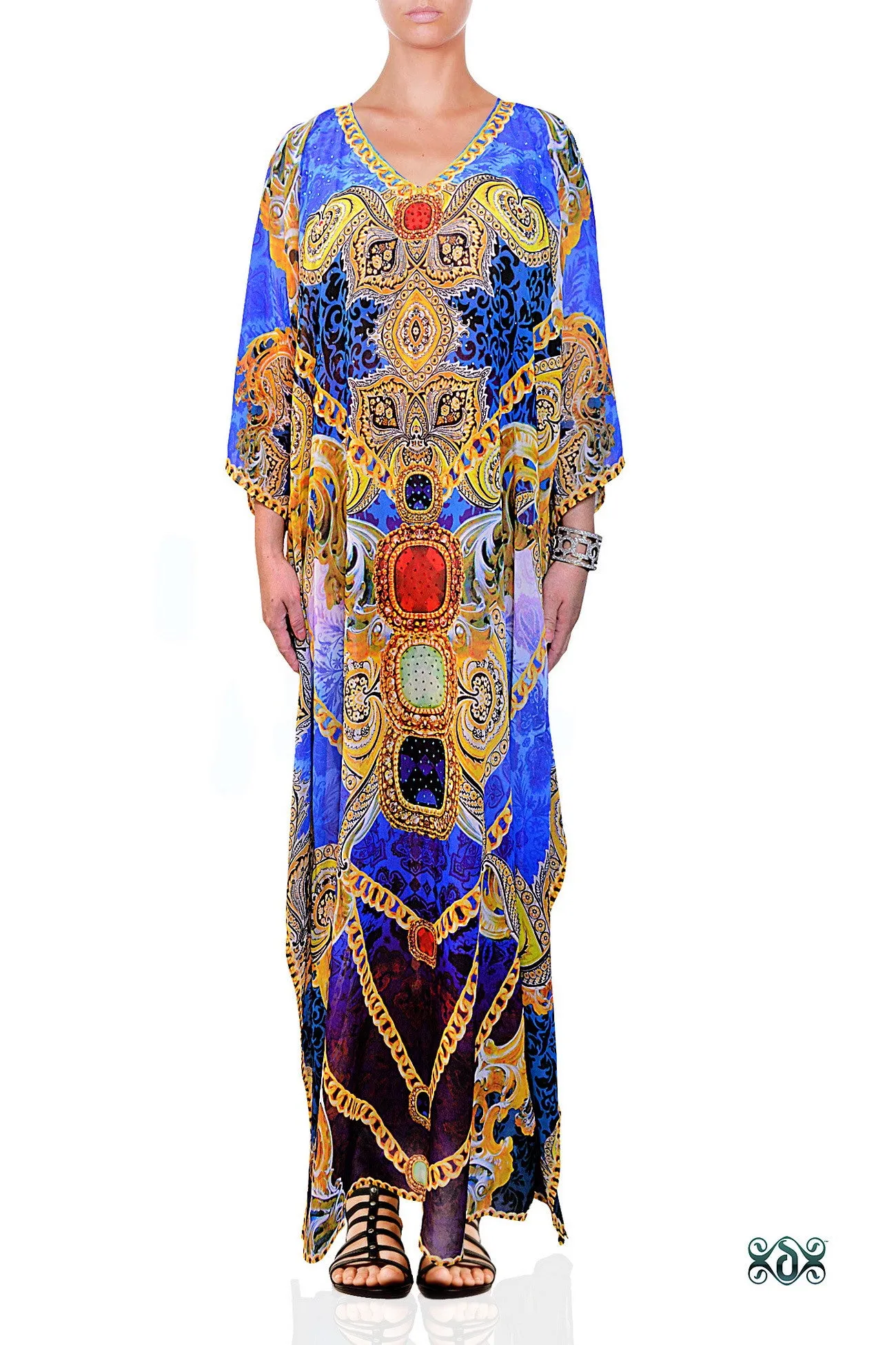 AURUM 79 Blue Ornate Chains Devarshy Long Embellished Kaftan - 1089A