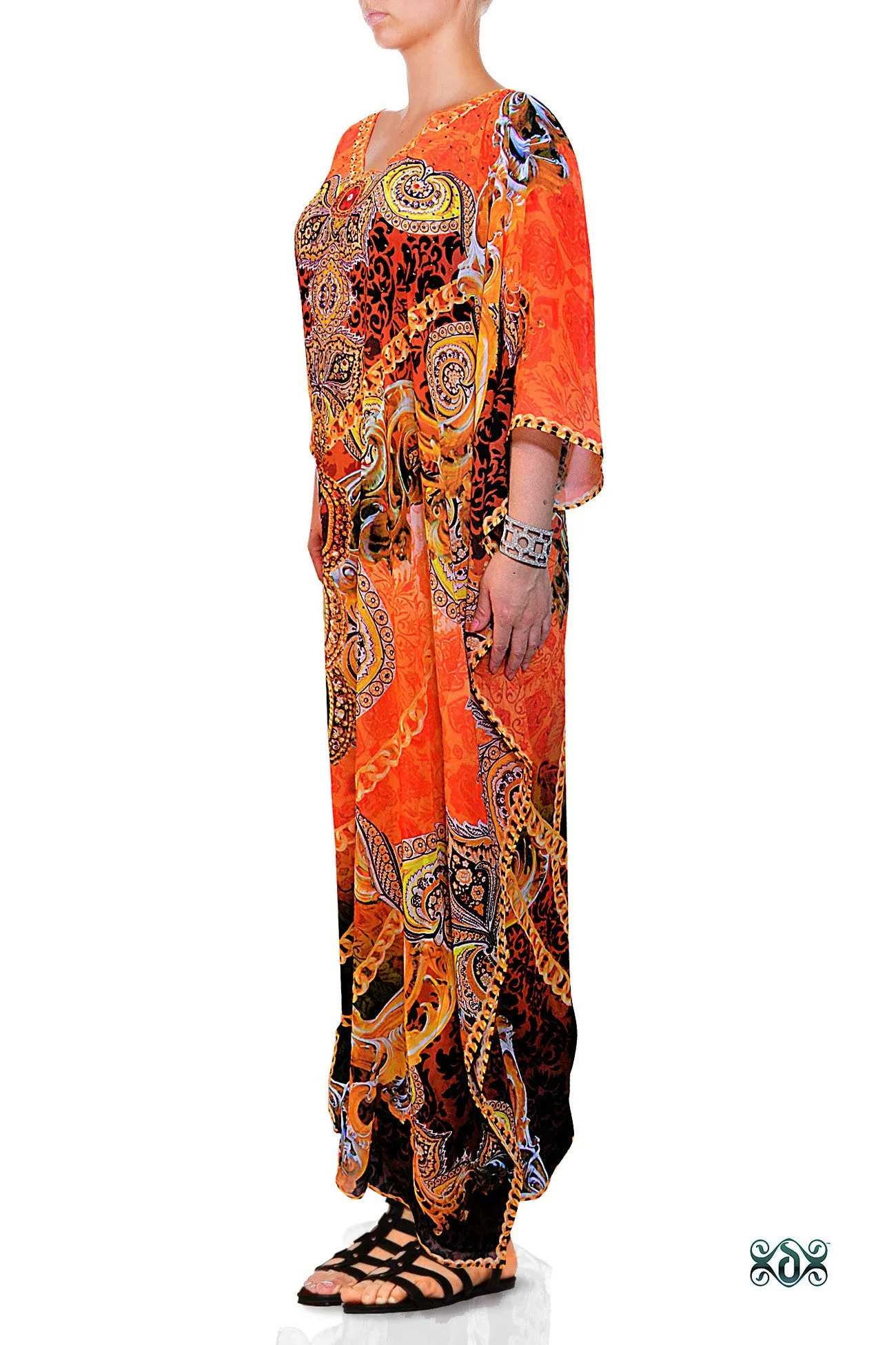 AURUM 79 Radiant Ornate Chains Devarshy Printed Long Embellished Kaftan - 1089C