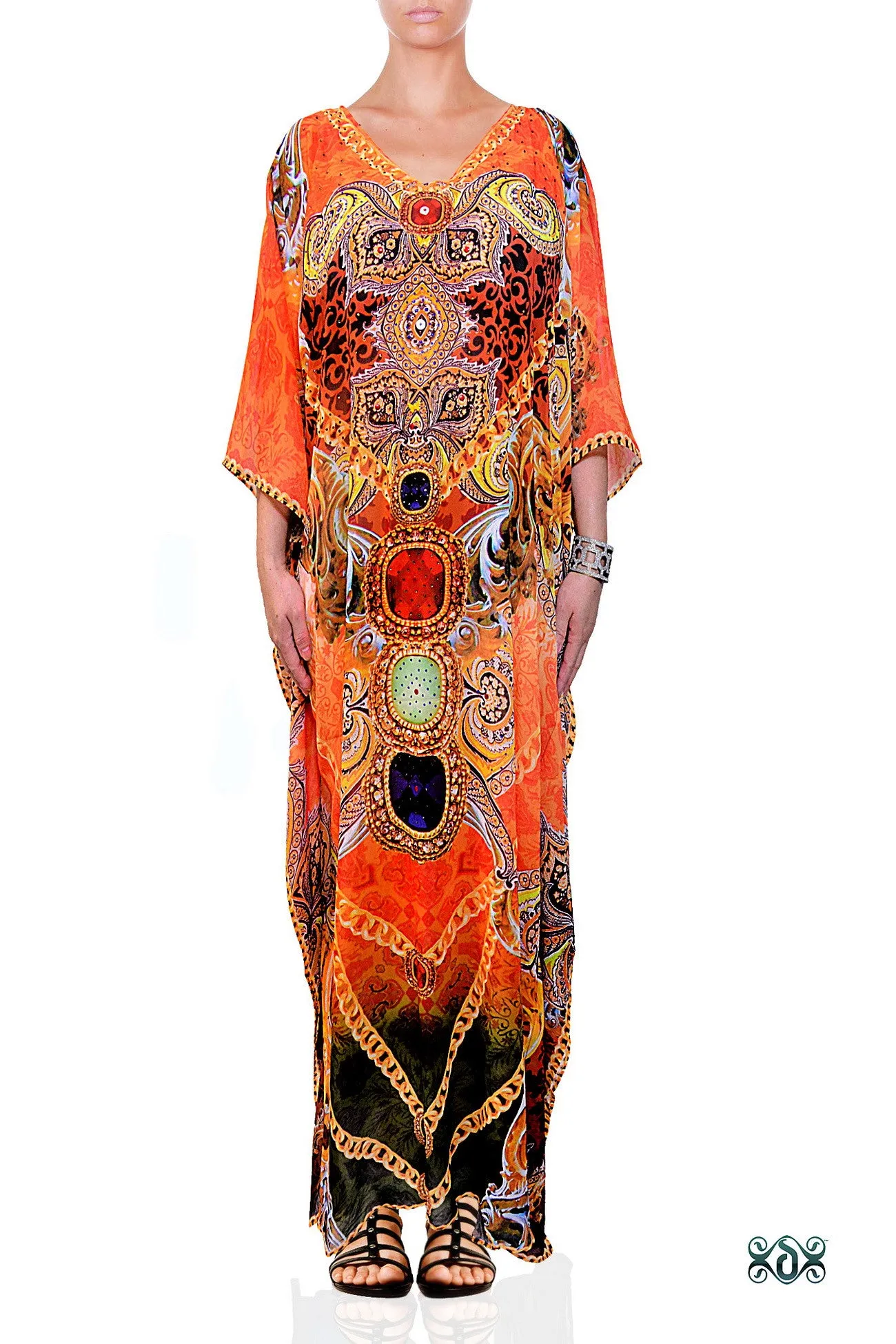 AURUM 79 Radiant Ornate Chains Devarshy Printed Long Embellished Kaftan - 1089C