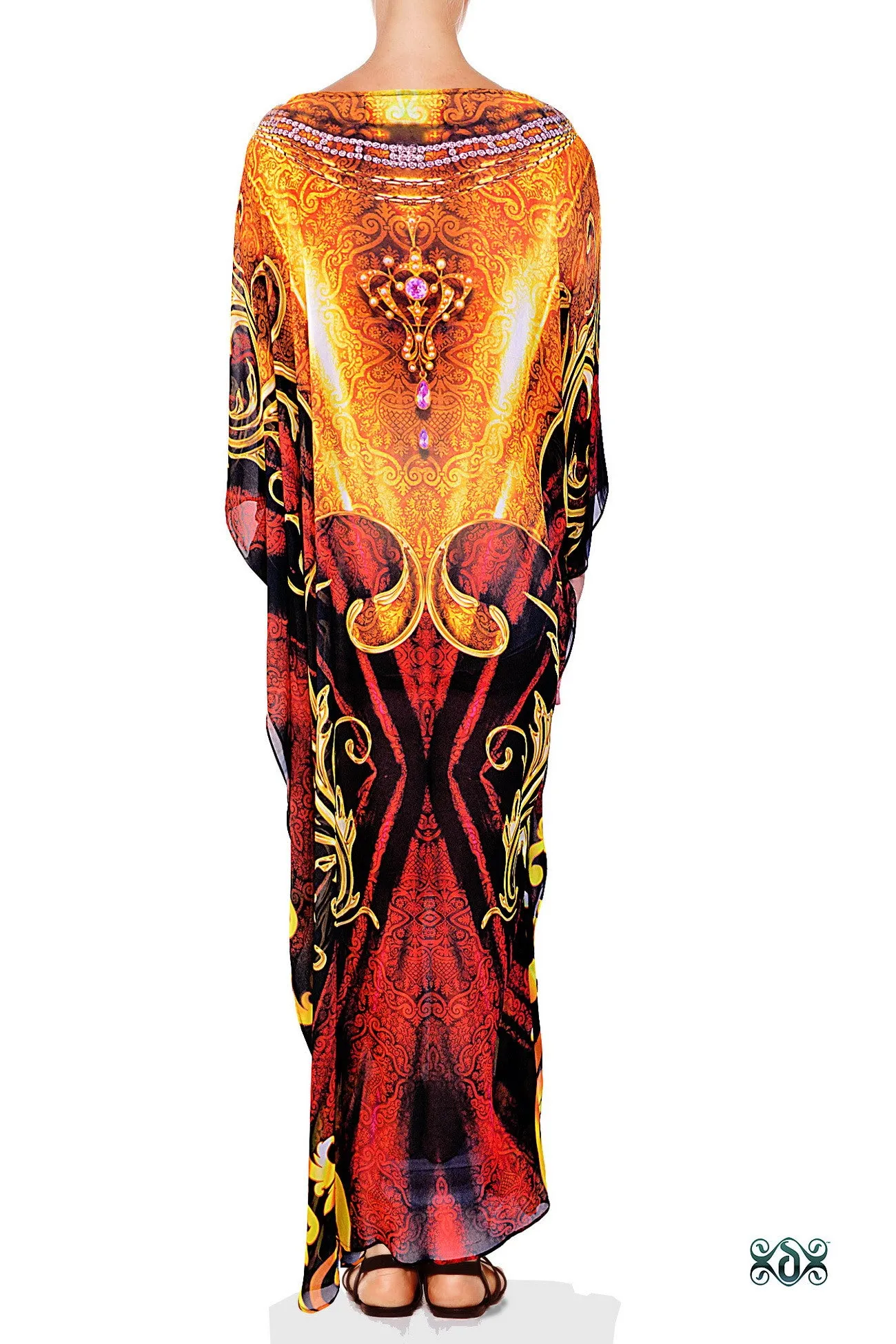 AURUM 79 Royal Red Ornate Devarshy Embellished Long Georgette Kaftan - 1105C