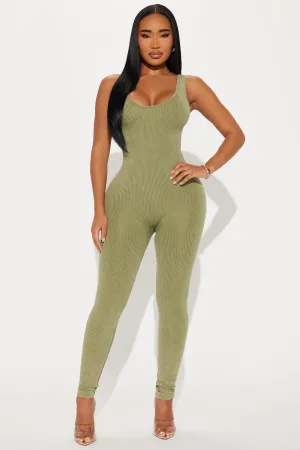 Ausha Washed Seamless Jumpsuit - Olive