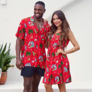 Aussie Christmas Red - Mens Shirt & Womens Dress - Couples Set