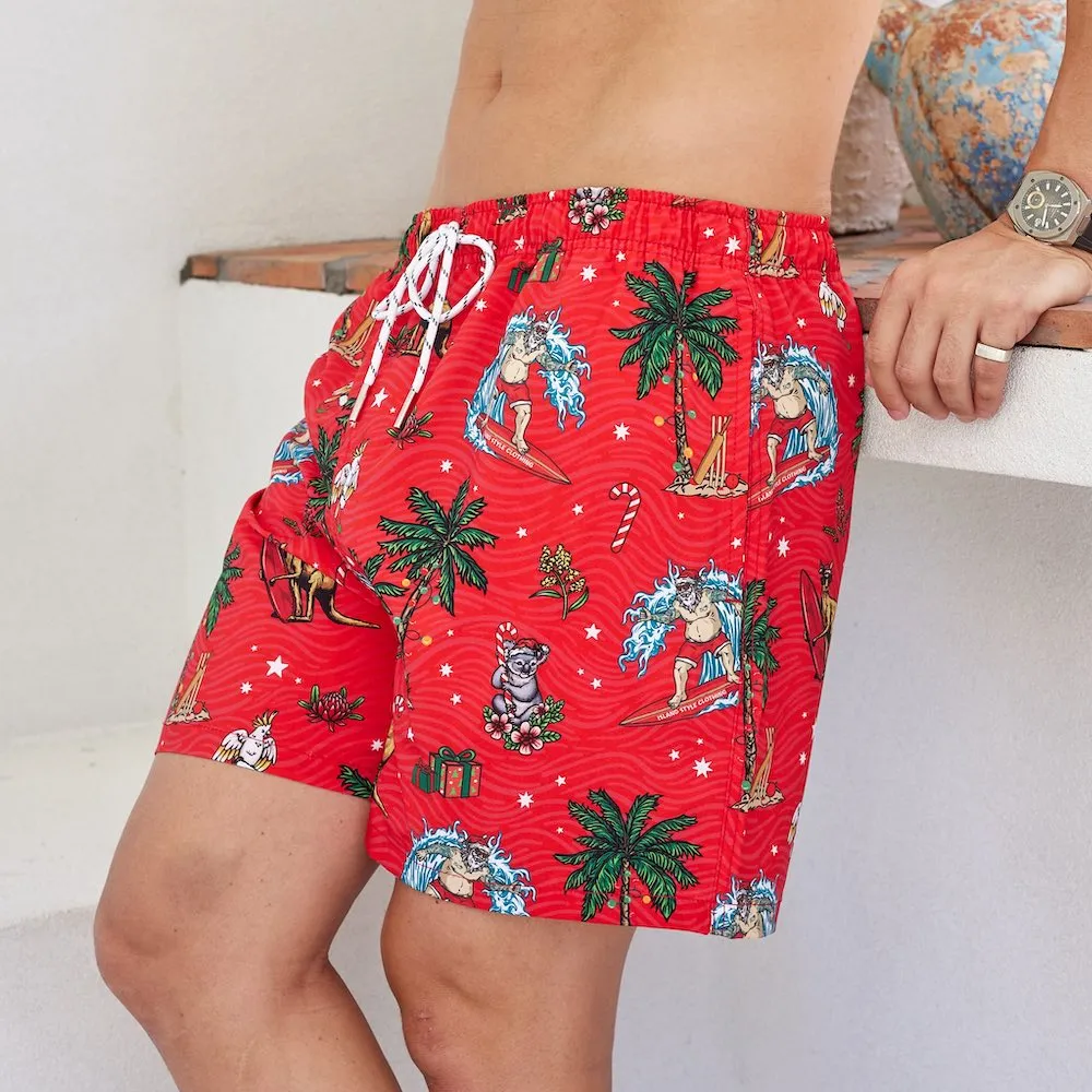 Aussie Christmas Red - Recycled Swim Shorts