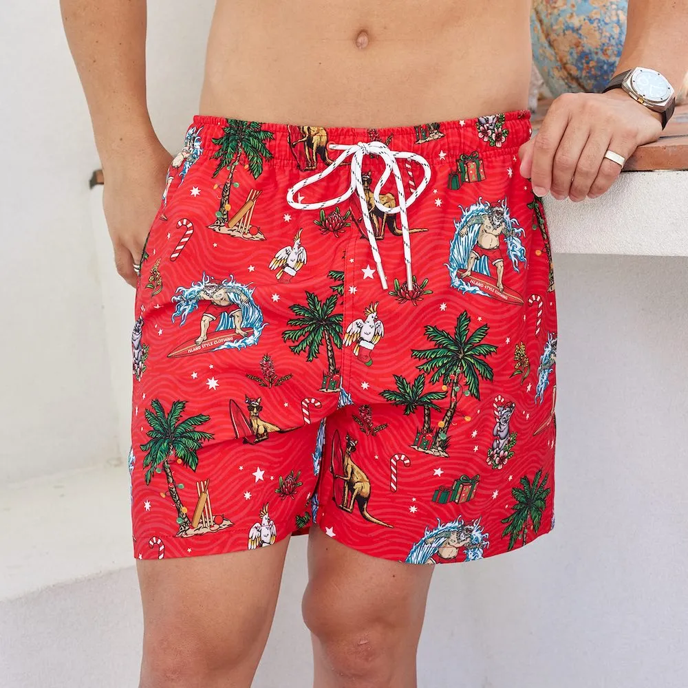 Aussie Christmas Red - Recycled Swim Shorts