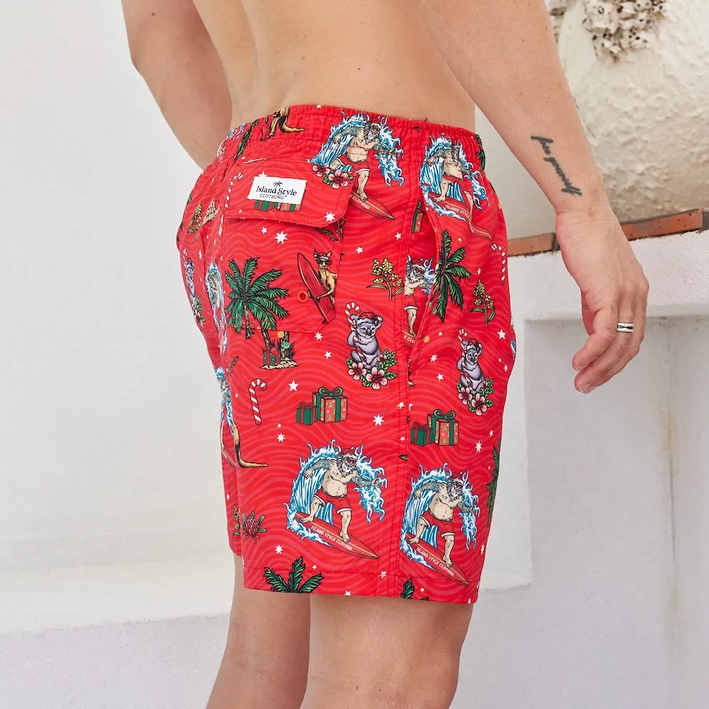 Aussie Christmas Red - Recycled Swim Shorts