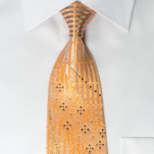 Austin Reed Rhinestone Necktie Silver Stripes On Orange With Silver Sparkles