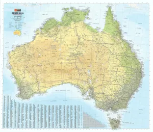 Australia Hema 1000 x 875mm Road & Terrain Canvas Wall Map with Hang Rails