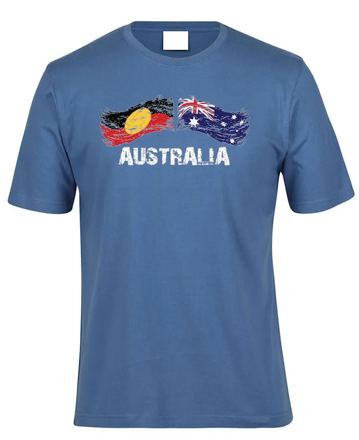 Australian & Aboriginal Flag Distressed Style Adults T-Shirt (Colour Choices)