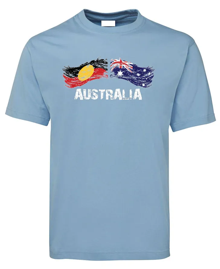 Australian & Aboriginal Flag Distressed Style Adults T-Shirt (Colour Choices)