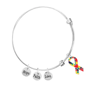 Autism Ribbon with Heart Retractable Bracelets