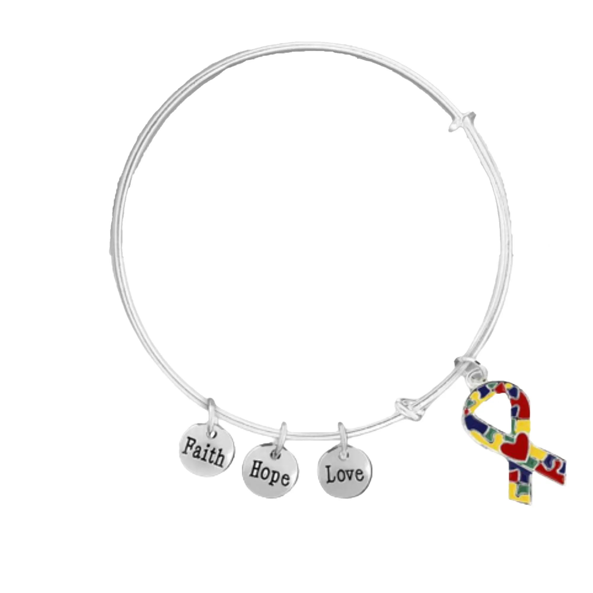 Autism Ribbon with Red Heart Design Retractable Bracelets